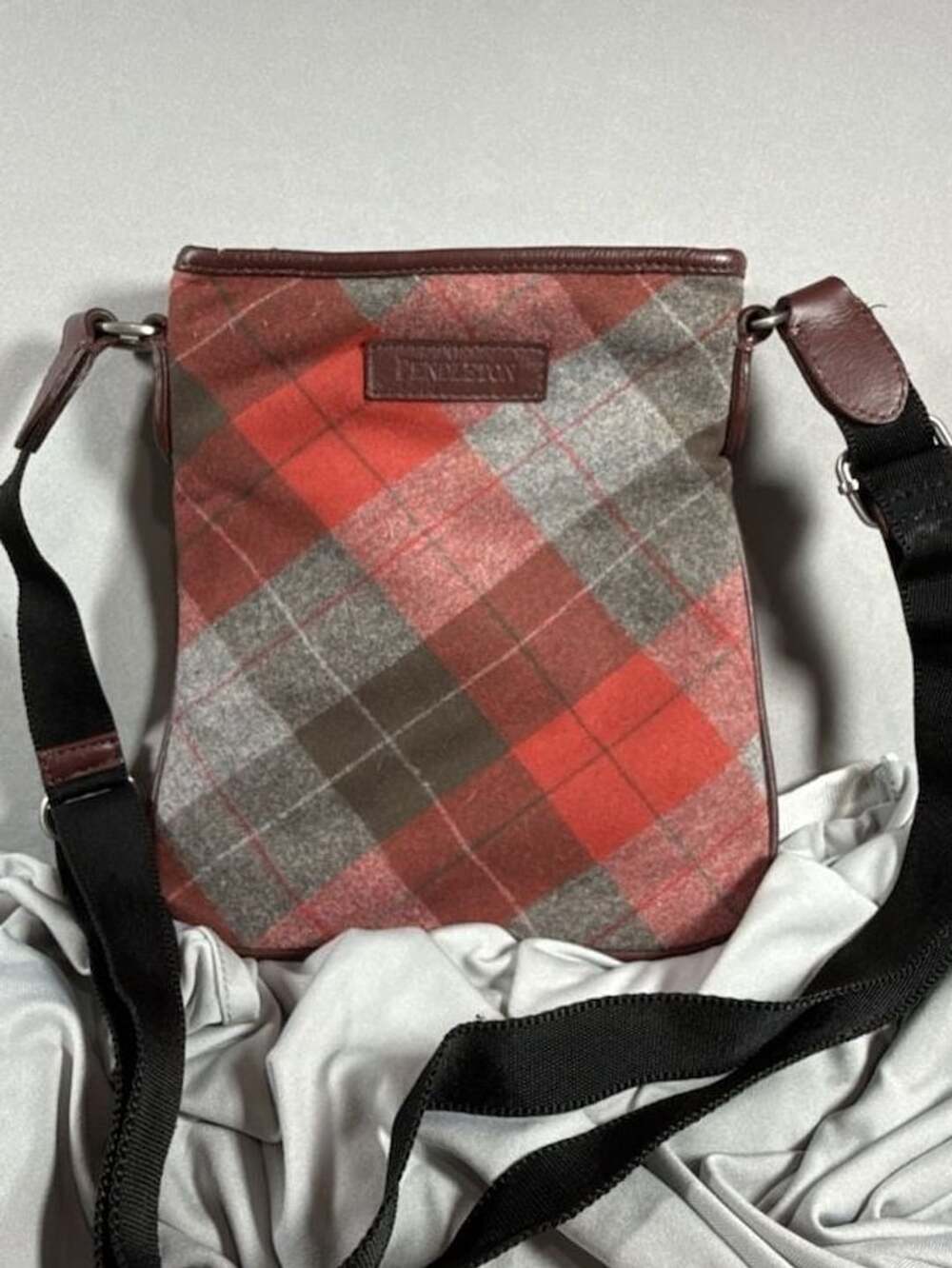 Pendleton Red Plaid Wool and Leather Crossbody Bag